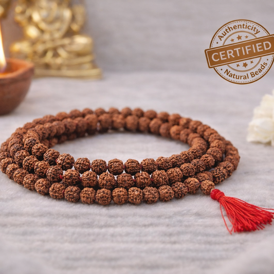 Indonesia 5 Mukhi Rudraksha Mala 108+1 Beads Lab Certified – Peace and Wellbeing Japa Mala
