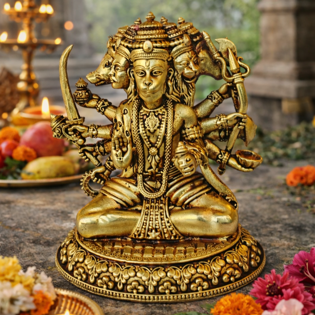 Panchmukhi Hanuman Brass Idol 3.15 Inch – Five-Faced Hanuman for Protection Devotion
