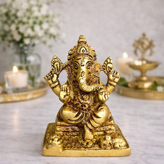 100% Pure Brass Lord Ganesha Idol 2.8 Inch – Brass Ganesh Murti for Home Mandir and Office