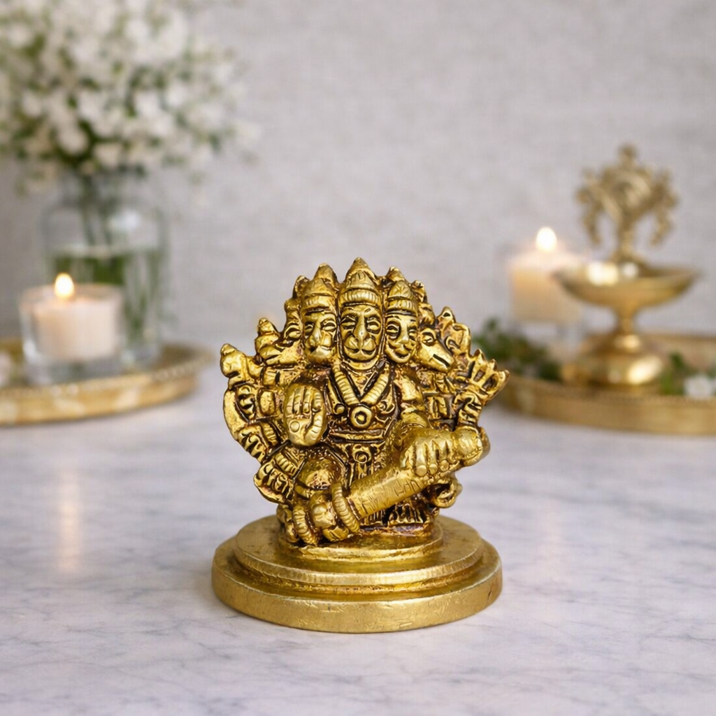 100% Pure Brass Panchmukhi Hanuman Idol 2 Inch – Protective Murti for Home and Office