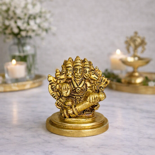 100% Pure Brass Panchmukhi Hanuman Idol 2 Inch – Protective Murti for Home and Office