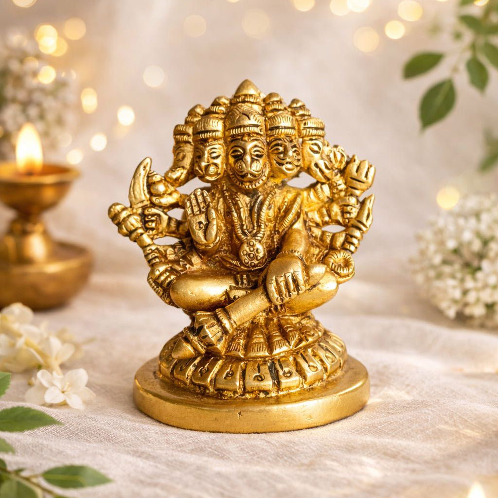 100% Pure Brass Panchmukhi Hanuman Idol 3 Inch – Protective Murti Handcrafted