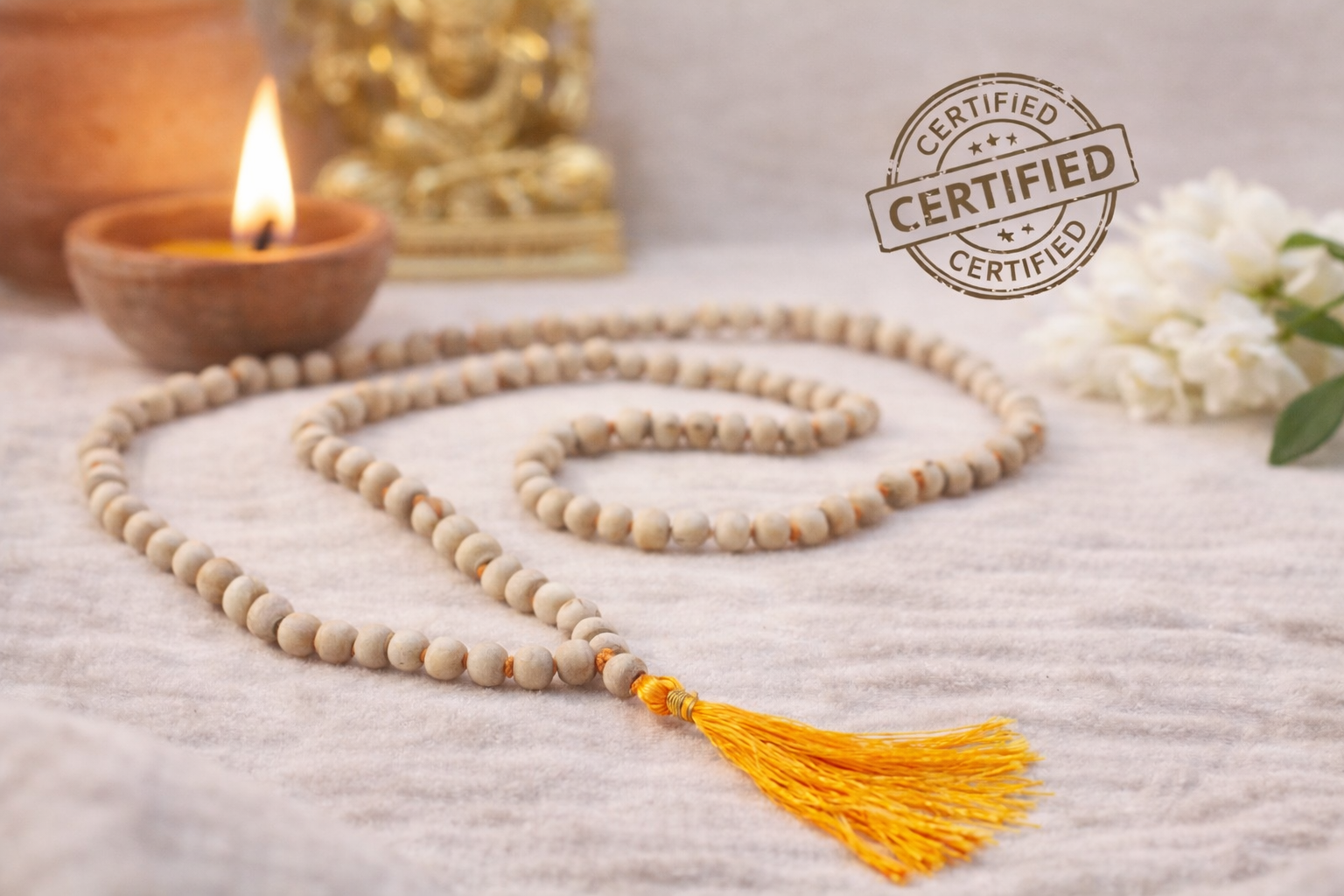 Pure Tulsi Mala for Japa and Wearing 108 Beads with Authenticity Certificate Sacred Basil Rosary
