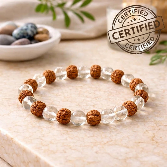 Yuvakart Certified Spathik Rudraksha Bracelet with Selenite Charging Plate – Harmony and Peace Set