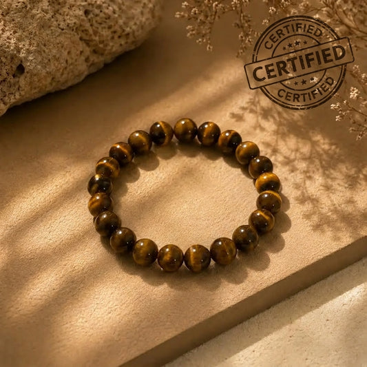 Yuvakart Tiger Eye Bracelet with Selenite Charging Plate Set – Confidence and Protection Crystal