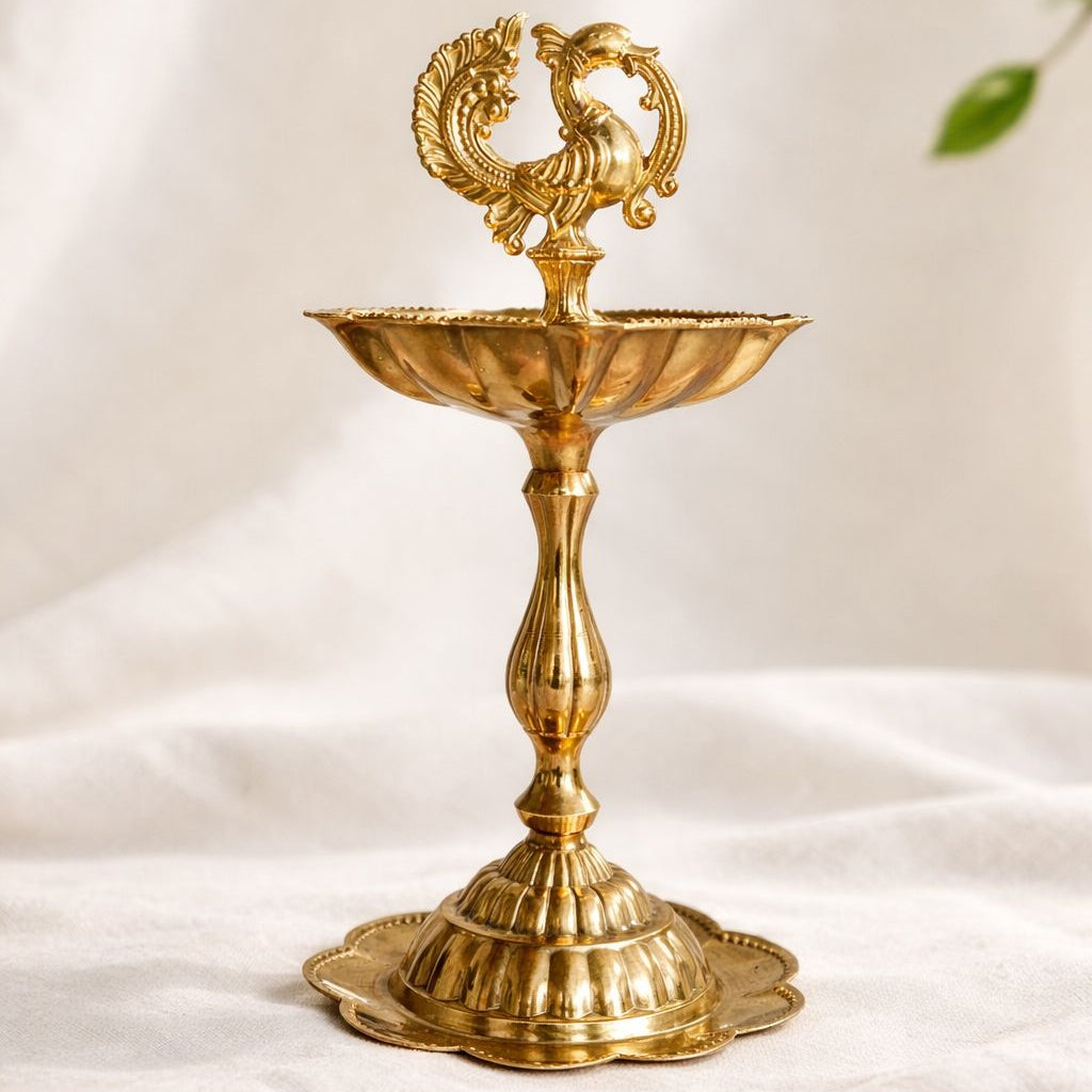 Traditional Brass Peacock Diya – Annam Vilakku Oil Lamp Peacock Design Pooja Lamp